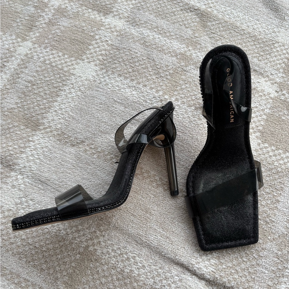 Good American Crystal Crush Lucite Glitter Sling Back Heels - Picture 3 of 8